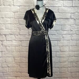BCBG Maxazria satin and lace wrap dress